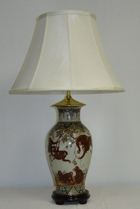 Merry Monkeys - Luxury Handmade Reproduction Chinese Porcelain - 30 Inch Tabletop Lamp Style 3L