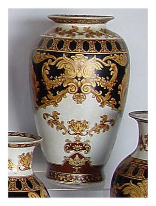 Ebony Black and Gold Acanthus - Luxury Handmade Reproduction Chinese Porcelain - 12 Inch Tabletop Vase | Jardiniere - Style 807