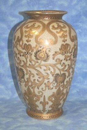 Ivory and Gold Lotus Scroll Arabesque - Luxury Handmade Reproduction Chinese Porcelain - Customizable 12 Inch Tabletop Vase | Jardiniere - Style 807