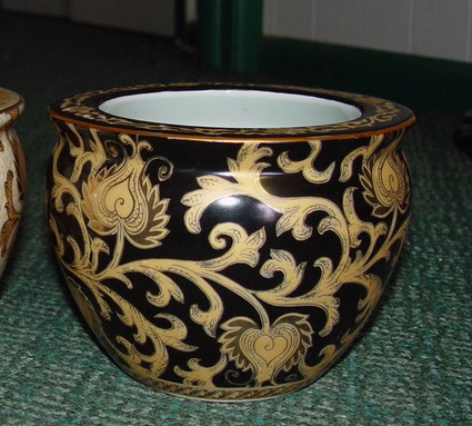Ebony Black and Gold Lotus Scroll - Luxury Handmade Reproduction Chinese Porcelain - 08 Inch Fish Bowl | Fishbowl | Planter Style 35