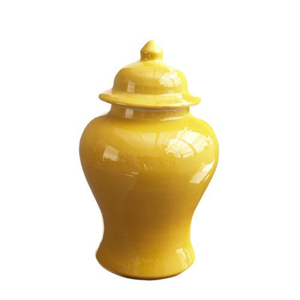 Golden Yellow Decorator Crackle - Luxury Handmade Chinese Porcelain - 14 Inch Covered Temple Jar Style 1