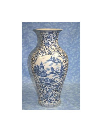 Blue and White Pagoda - Luxury Handmade Reproduction Chinese Porcelain - 12 Inch Mantel Vase | Jardiniere - Style 3