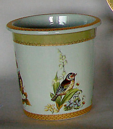 Bluebird Nature Scene, Luxury Handmade Reproduction Chinese Porcelain, 10 Inch Wastebasket Style 922