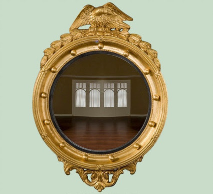 Classic Elements, Federal Regency 31"t x 22"w Round Reproduction Beveled Glass Mirror, Custom Finish, 6875