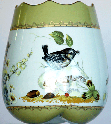 Bluebird Nature Scene - Luxury Handmade Reproduction Chinese Porcelain - 8 Inch Scalloped Edge Vase | Planter - Style 15A