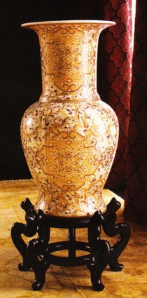 Burgundy Medallion and Gold - Luxury Handmade Reproduction Chinese Porcelain - 24 Inch Palace Vase | Jardiniere - Style 051