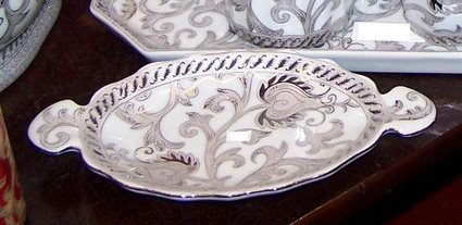 White and Sterling Silver Lotus Scroll, Luxury Handmade Reproduction Chinese Porcelain, 9 Inch Soap Dish, Style 702 White and Sterling Silver Lotus Scroll, Luxury Handmade Reproduction Chinese Porcelain, 9 Inch Soap Dish, Style 702