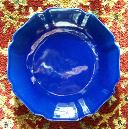 Cobalt Blue Decorator Crackle, Luxury Handmade Reproduction Chinese Porcelain, 8 Inch Decorative Display Plate Style 811