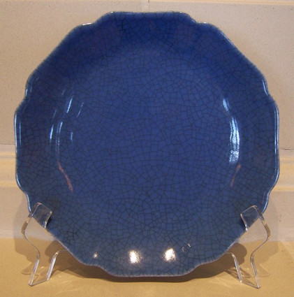 Medium Blue Decorator Crackle, Luxury Handmade Reproduction Chinese Porcelain, 8 Inch Decorative Display Plate Style 811