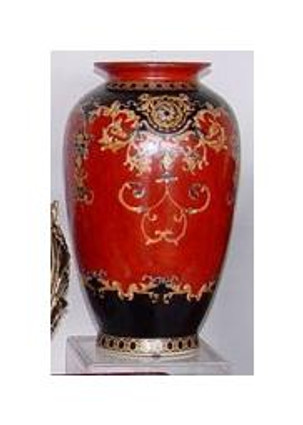 Imperial Red and Ebony Black - Luxury Handmade Reproduction Chinese Porcelain - 14 Inch Tabletop Vase | Jardiniere - Style 807