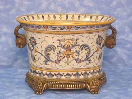 Florentine Pattern - Luxury Hand Painted Porcelain and Gilt Bronze Ormolu - 10 Inch Oval Planter
