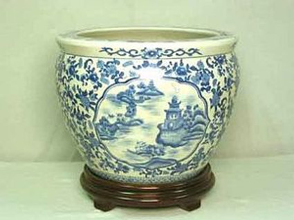 Blue and White Pagoda - Luxury Handmade Reproduction Chinese Porcelain - 06 Inch Fish Bowl | Fishbowl Planter - Style 35