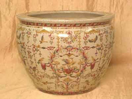 Crane in Flight Pattern, Luxury Hand Painted Porcelain, 16 Inch Fish Bowl | Fishbowl | Planter
