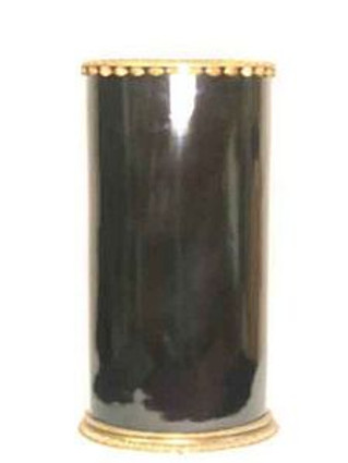 Luxury Hand Painted Chinese Porcelain & Gilt Bronze Ormolu - 19" Reproduction Solid Black Umbrella Vase