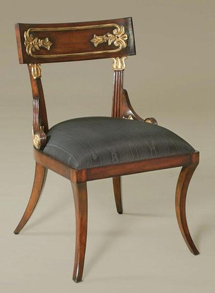 Hardwood Hand Carved English Regency Style - 35 Inch Accent Chair - Wood and Gilt Finish with Black Silk Upholstery