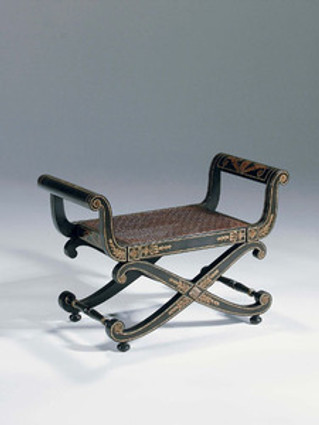 Hardwood Hand Made - 32 Inch Accent Bench - Black Hand Painted Finish with Gold Accents - Cane Seat