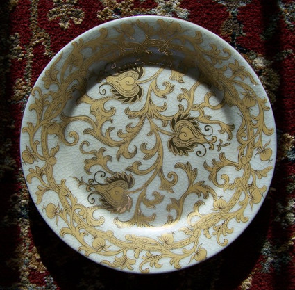 Ivory and Gold Lotus Scroll Arabesque - Customizable Luxury Chinese Porcelain Pattern