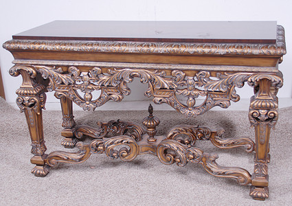 Hand Carved Mahogany - 59.5 Inch Entry Console Table - Wood and Light Gold Finish