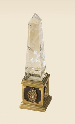 Rock Crystal and Brass - 9 Inch Tabletop Obelisk - Antique Gold Finish