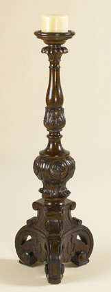 Oversized Wooden Hand Carved - 48 Inch Pillar Candle Holder - Dark Wood Finish