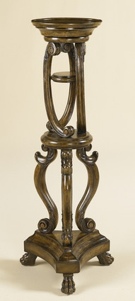 Oversized Wooden Hand Carved - 48 Inch C Scroll Pillar Candle Holder - Dark Wood Finish