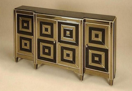 Mirrored in Black and Bronze Beveled Glass - 66 inch Breakfront Chest - Marble Top