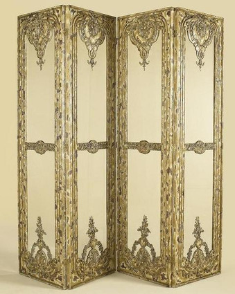 Hand Carved and Distressed - Four Panel 100 Inch Room Divider | Dressing Screen - Antique French Finish
