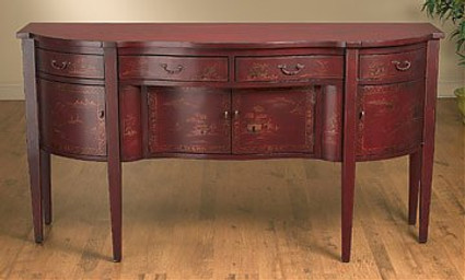 Hand Painted - 72.5 Inch Sideboard - Red Finish Chinoiserie Design