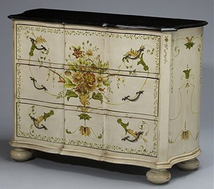 Hand Painted - 48 Inch Marble Top Dresser - Floral Motif