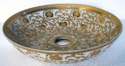 Ivory and Gold Lotus Scroll Arabesque, Luxury Handmade Reproduction Chinese Porcelain, Customizable 18 Inch Vessel Lavatory Sink, Style C41