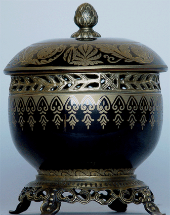 Neo Classical Ebony Black and Gold Flourish - Luxury Handmade Reproduction Chinese Porcelain and Gilt Brass Ormolu - 10 Inch Tabletop Covered Jar - Style B856