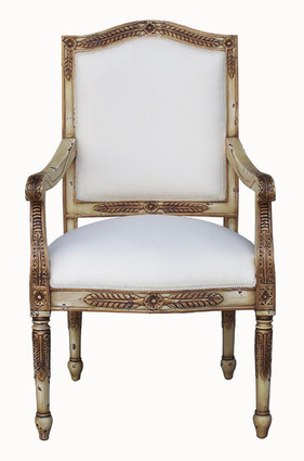 Custom Decorator - Hardwood Hand Carved Reproduction Neo Classical Louis XVI Fauteuil - 41.7 Inch Accent | Arm Chair - Upholstered Back and Seat