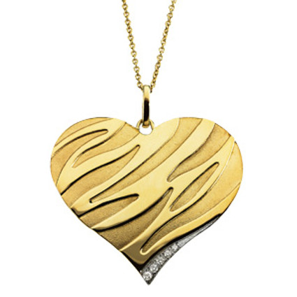 White Diamond & Gold Heart Pendant Necklace