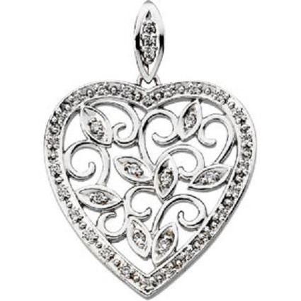 Vintage Style White Diamond & 14K Gold Articulated Dangle Heart Pendant