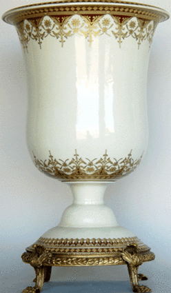 Neo Classical Ivory and Gold - Luxury Handmade Reproduction Chinese Porcelain and Gilt Brass Ormolu - 21 Inch Statement Vase | Cassolette Urn Style B449