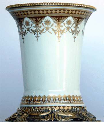Neo Classical Ivory and Gold, Luxury Handmade Reproduction Chinese Porcelain and Gilt Brass Ormolu, #12 Boudoir Wastebasket, Style C67