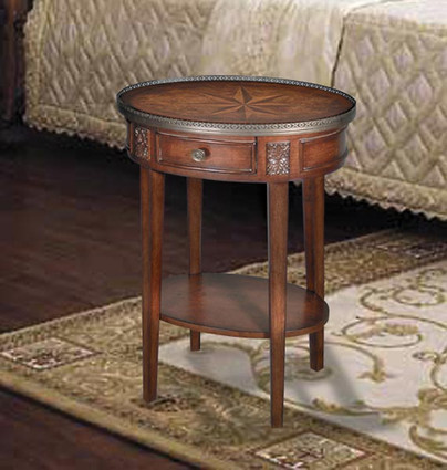 Oval Shape - 33 Inch Marquetry Accent End Table