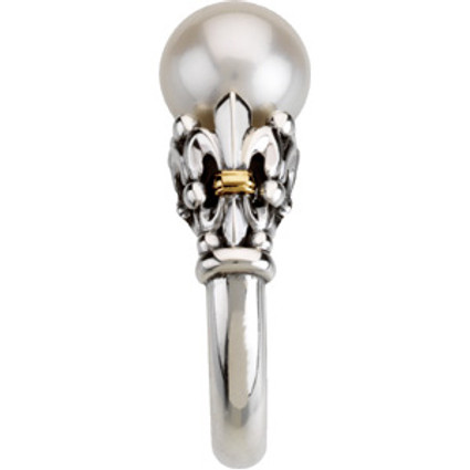 Supreme Sterling Silver 925 | Gold, and Freshwater Cultured Pearl Fleur de Lis Ring