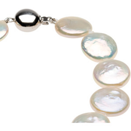 White Freshwater Cultured Coin Pearl & Sterling Silver Strand Necklace