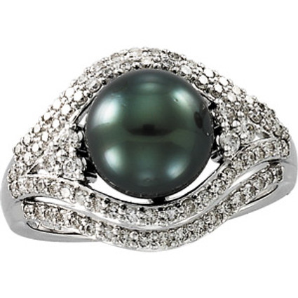 Tahitian Cultured Pearl - White Diamond & Gold Ring 1014|65133 .TS.
