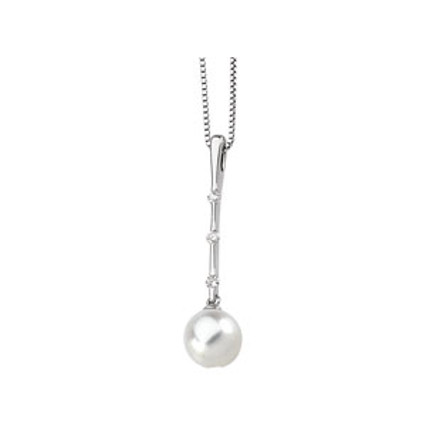 White Freshwater Round Cultured Pearl & Gold - Diamond Pendant Necklace 995 .TS. 62788