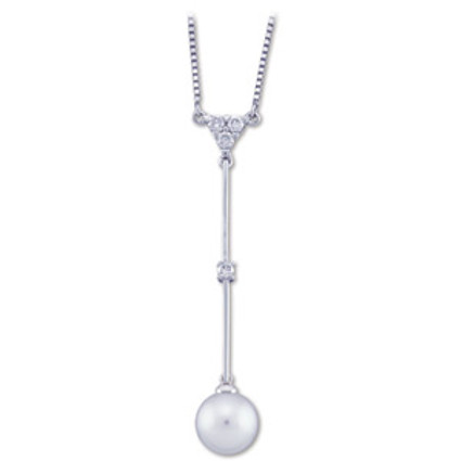 White Freshwater Round Cultured Pearl & Gold - Diamond Pendant Necklace 988 .TS. 64177