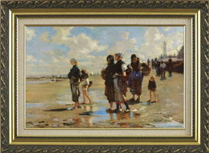 Oyster Gatherers of Cancale - John Singer Sargent - Framed Canvas Artwork