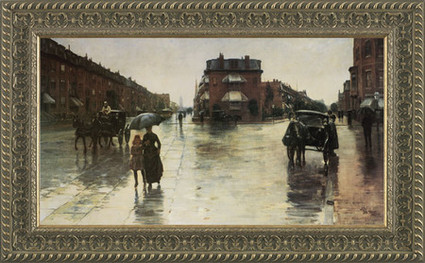 Rainy Day, Boston - Childe Hassam - Framed Canvas Artwork 927  33" x 54"