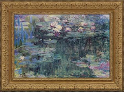 White and Purple Water Lilies - Claude Monet - Framed Canvas Artwork 793 37" x 27"