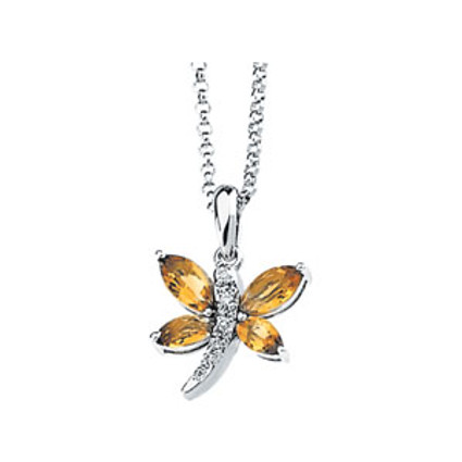 Citrine & Diamond Dragonfly Necklace 14K Gold