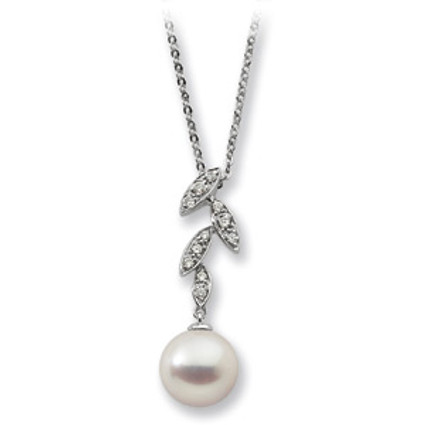 White Freshwater Cultured Pearl & Gold - Diamond Pendant Necklace