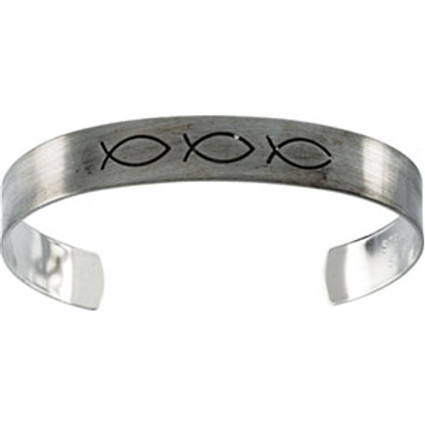 Sterling Silver Antiqued Ichthus (Fish) Cuff Bracelet