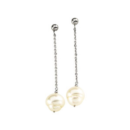 White Freshwater Circle' Cultured Pearl & Sterling Silver Dangle Earrings