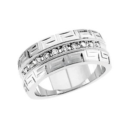 Mens Diamond Greek Key Design Band Ring 14K Gold